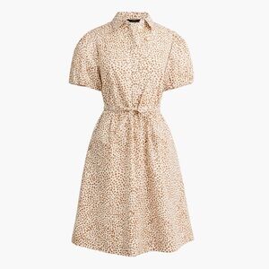 J. Crew Short Sleeve Collared Mini Dress Ivory Tan Leopard BT113 | Sz 0